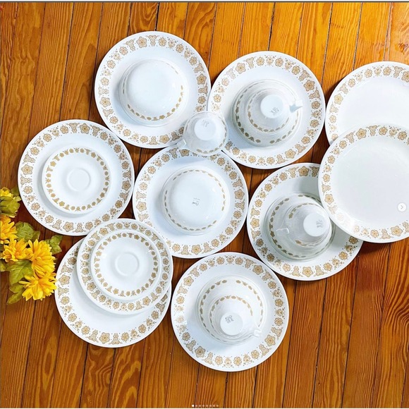 Vintage Milk Glass Corelle Butterfly Gold Dinnerware Corningware USA Lot x20 - Picture 1 of 8